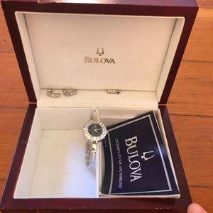 Bulova Crystal Watch Earrings and Pendant